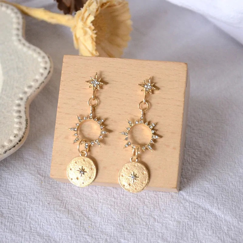 Crystal Sun Earrings – Celestial Gold Dangle Jewelry