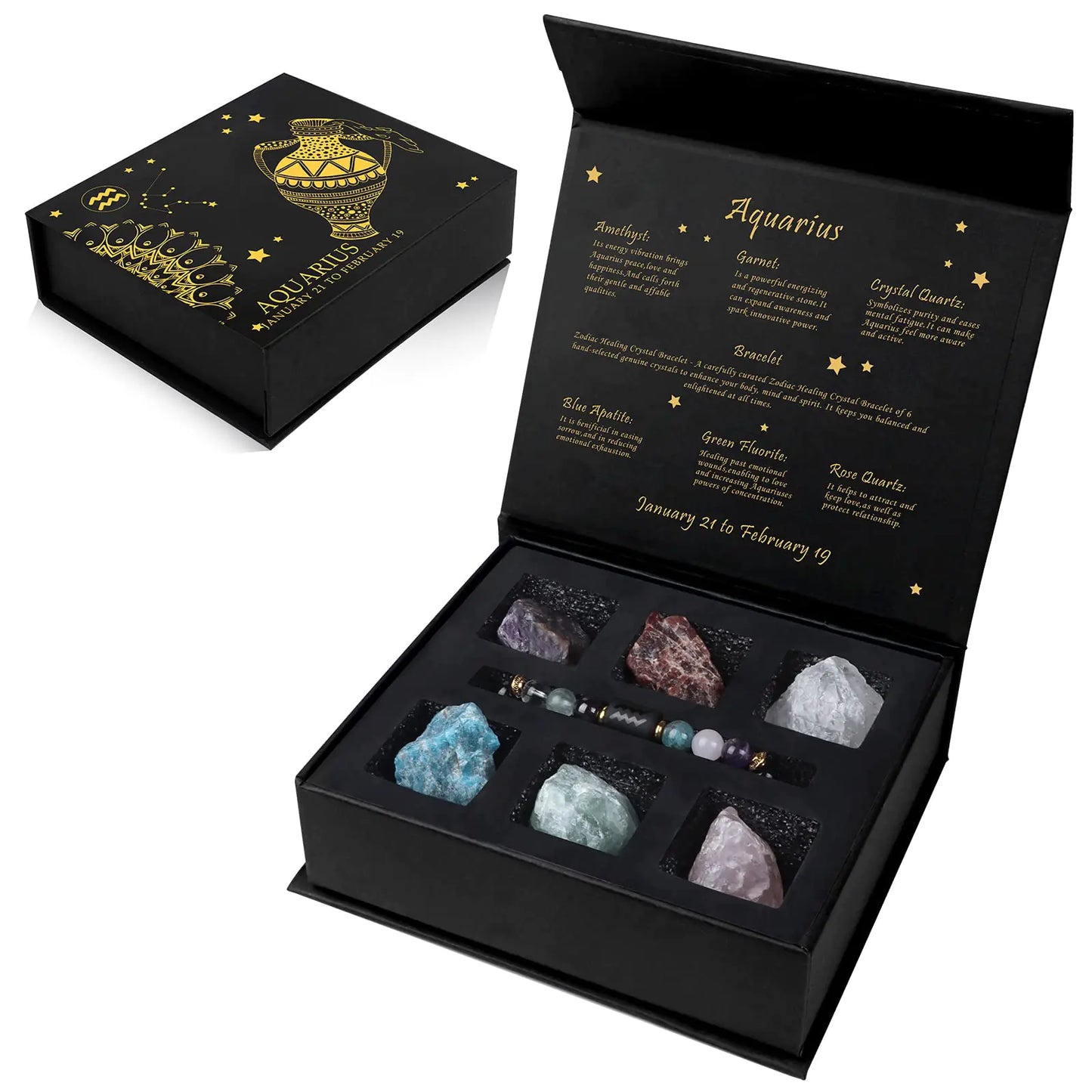 Aquarius Zodiac Crystal Set – Healing Stones & Bracelet ♒