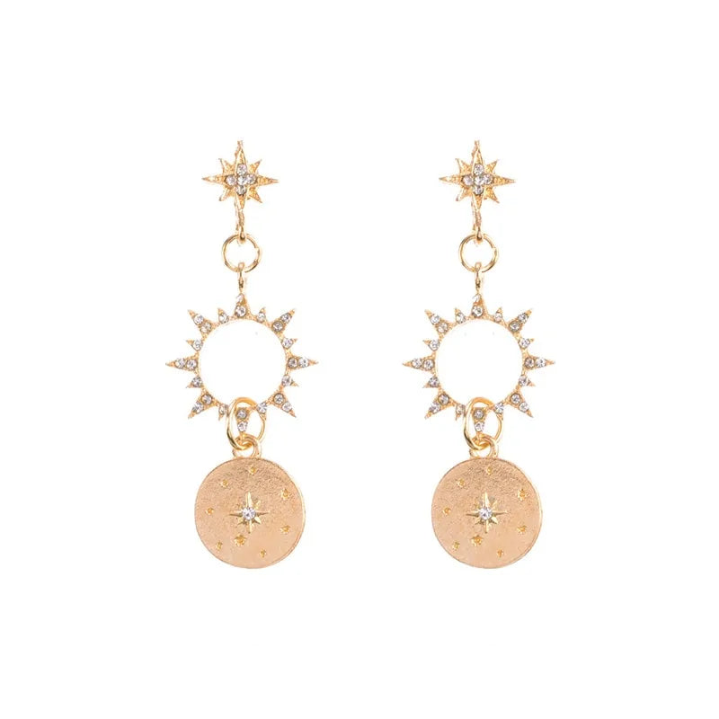 Crystal Sun Earrings – Celestial Gold Dangle Jewelry