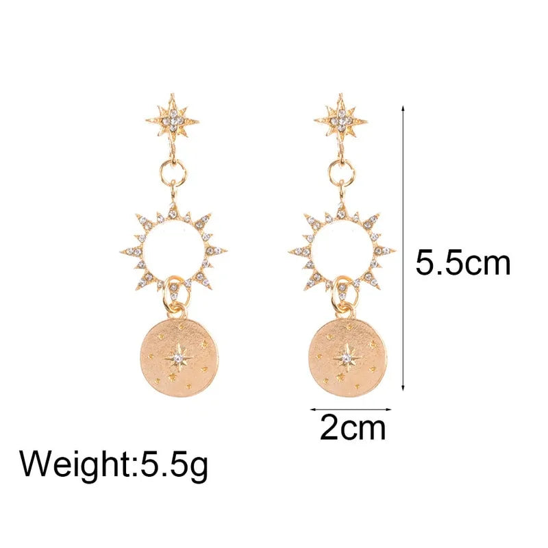 Crystal Sun Earrings – Celestial Gold Dangle Jewelry