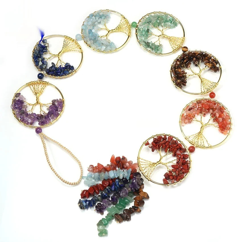 Colorful Natural Crystal Chakra Tree Pendant β Energy Healing