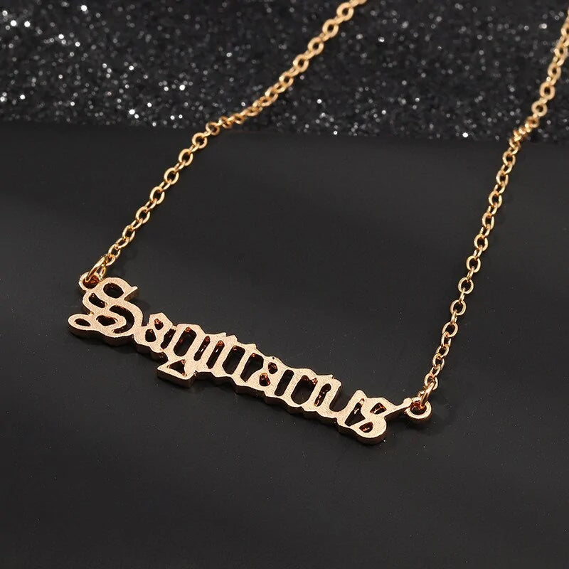 Old English Zodiac Necklace β Gold Sign Pendant Trend π