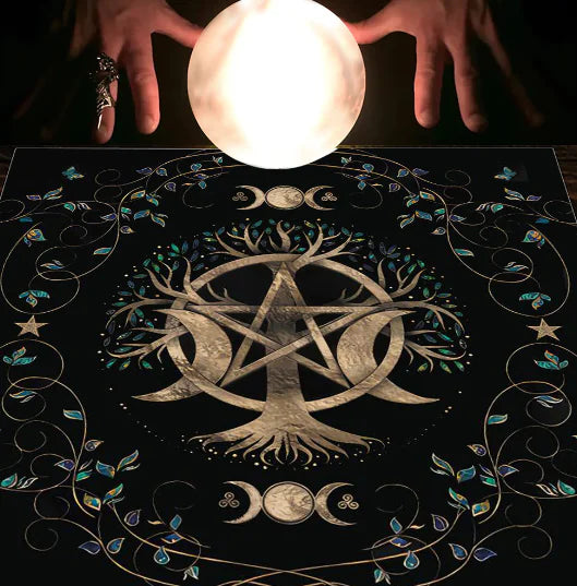 Mystical Zodiac Velvet Tablecloth β Tarot & Moon Design π