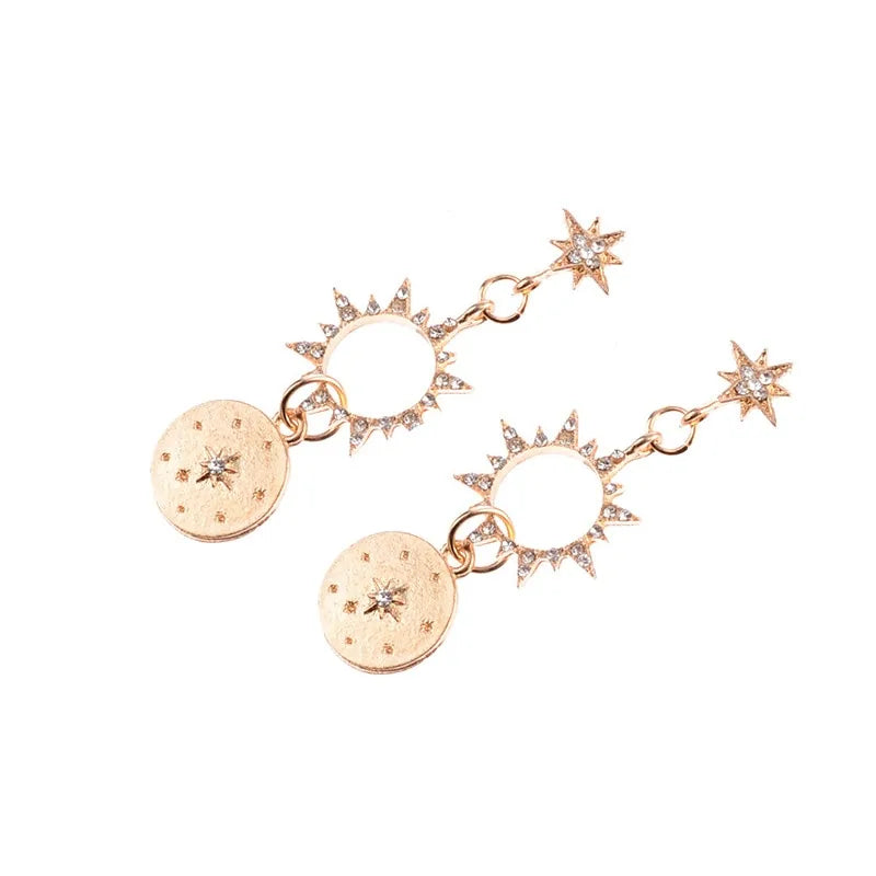 Crystal Sun Earrings – Celestial Gold Dangle Jewelry