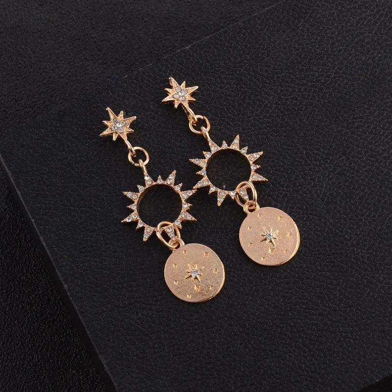 Crystal Sun Earrings – Celestial Gold Dangle Jewelry