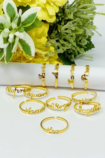 Scripted Zodiac Ring – Adjustable 18K Gold Astrology Band ♍
