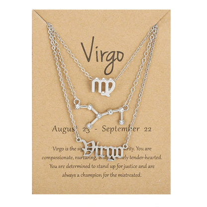 Virgo Zodiac Necklace Set – 3 Layered Charms + Card ✨