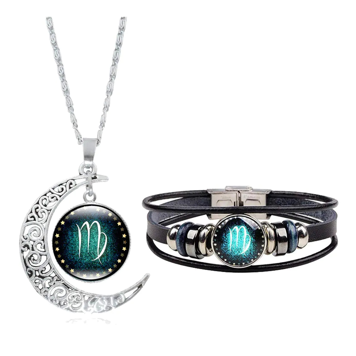 Virgo Zodiac Jewelry Set – Moon Necklace & Wrap Bracelet ♍