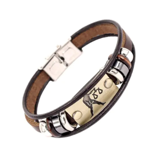 Zodiac Leather Bracelet – Adjustable Astrology Sign Gift