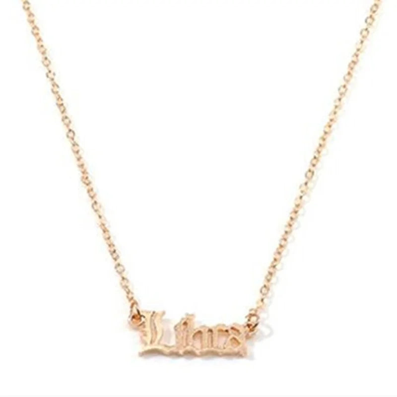 Old English Zodiac Necklace – Gold Sign Pendant Trend 💛