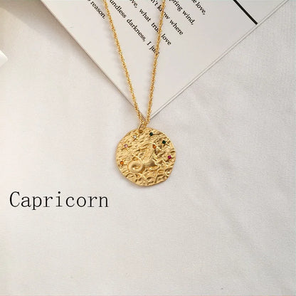 Zodiac Coin Pendant Necklace – Gold Disk Astrology Jewelry ✨