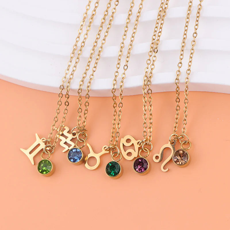Zodiac Birthstone Necklace – Gold Astrology Gift ✨