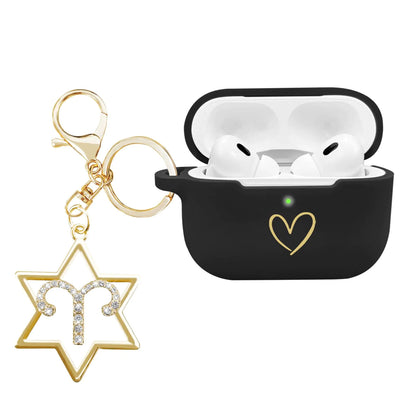 AirPods Pro Case + Aries Zodiac Keychain – Gold Heart Design ♈