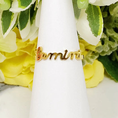 Scripted Zodiac Ring – Adjustable 18K Gold Astrology Band ♍