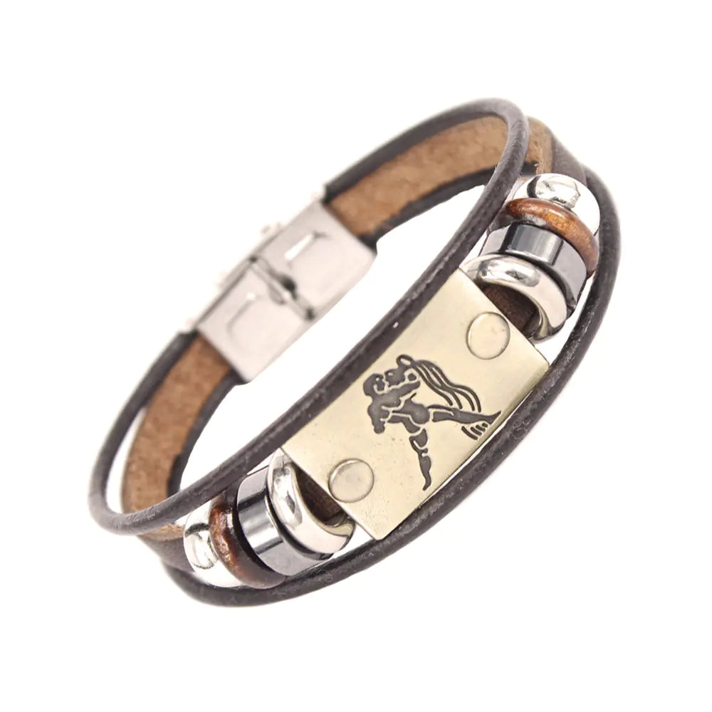Zodiac Leather Bracelet – Adjustable Astrology Sign Gift