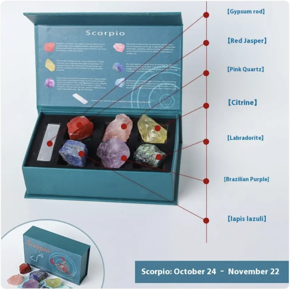 Zodiac Crystal Stone Set – 12 Sign Healing Gift Box ✨