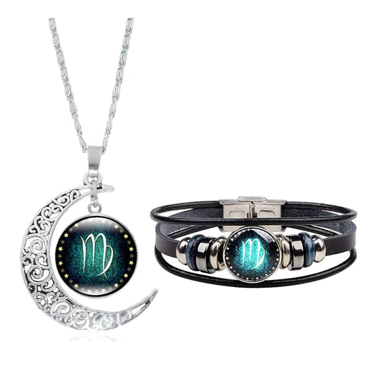 Virgo Zodiac Jewelry Set – Moon Necklace & Wrap Bracelet ♍