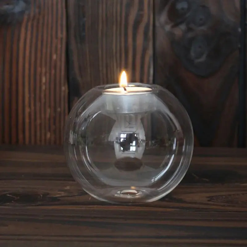 Transparent Glass Candle Holder – Elegant Home Decor 🫧