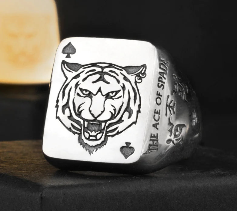 Zodiac Tiger Silver Spade Ring – Trendy Statement Jewelry