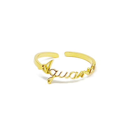 Scripted Zodiac Ring – Adjustable 18K Gold Astrology Band ♍