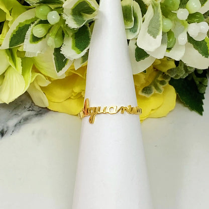 Scripted Zodiac Ring – Adjustable 18K Gold Astrology Band ♍