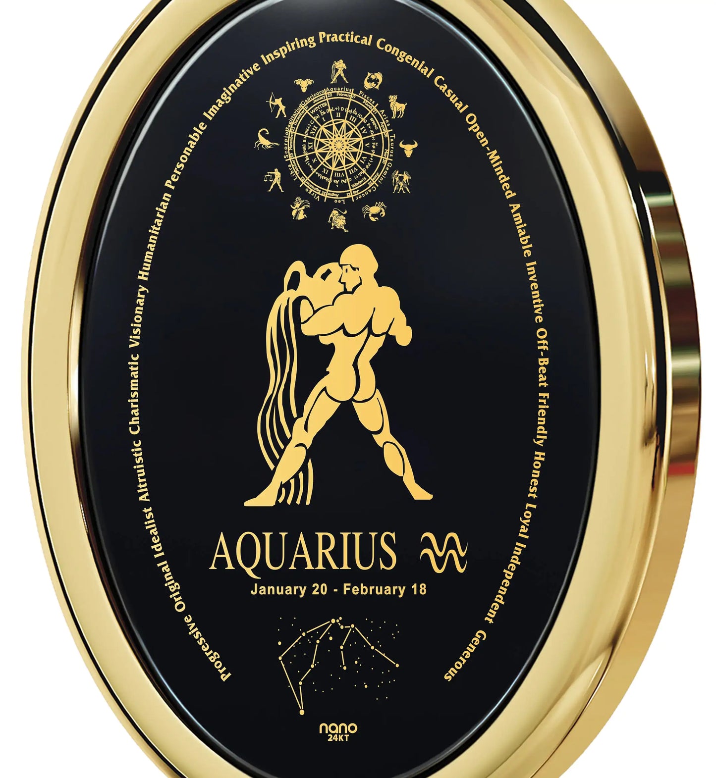 Aquarius Zodiac Necklace – 24K Gold on Onyx Pendant ✨