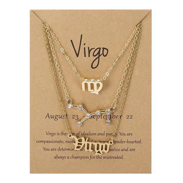 Zodiac Sign Necklace – 12 Astrology Pendants with Card ✨