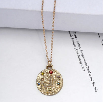 Zodiac Coin Pendant Necklace – Gold Disk Astrology Jewelry ✨