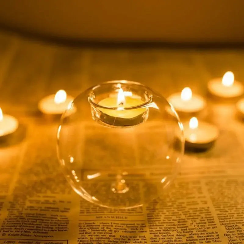 Transparent Glass Candle Holder – Elegant Home Decor 🫧