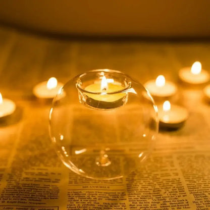 Transparent Glass Candle Holder – Elegant Home Decor 🫧