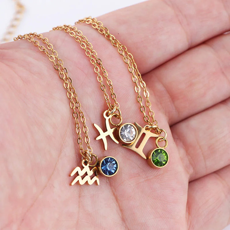Zodiac Birthstone Necklace – Gold Astrology Gift ✨