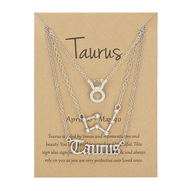 Zodiac Sign Necklace – 12 Astrology Pendants with Card ✨