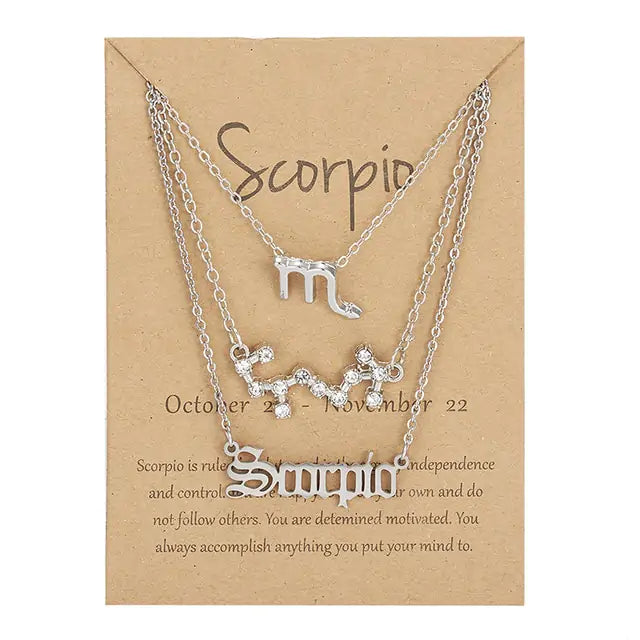 Zodiac Sign Necklace – 12 Astrology Pendants with Card ✨
