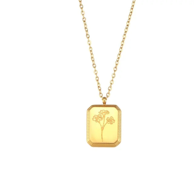 Flower Birthstone Necklace – Gold Plated, Waterproof ✨