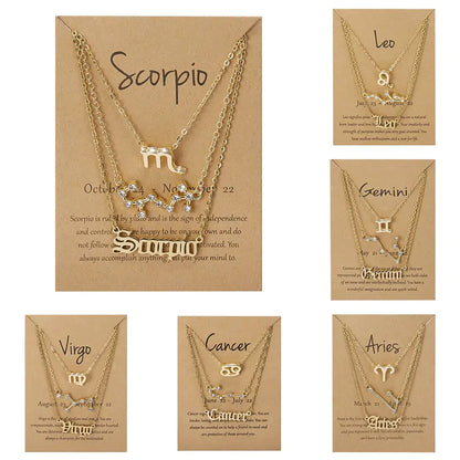 Zodiac Sign Necklace – 12 Astrology Pendants with Card ✨