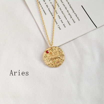 Zodiac Coin Pendant Necklace – Gold Disk Astrology Jewelry ✨