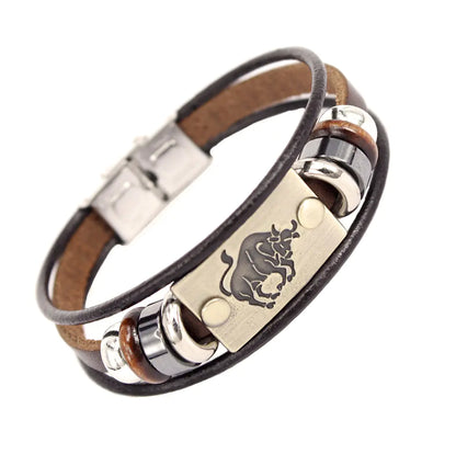 Zodiac Leather Bracelet – Adjustable Astrology Sign Gift