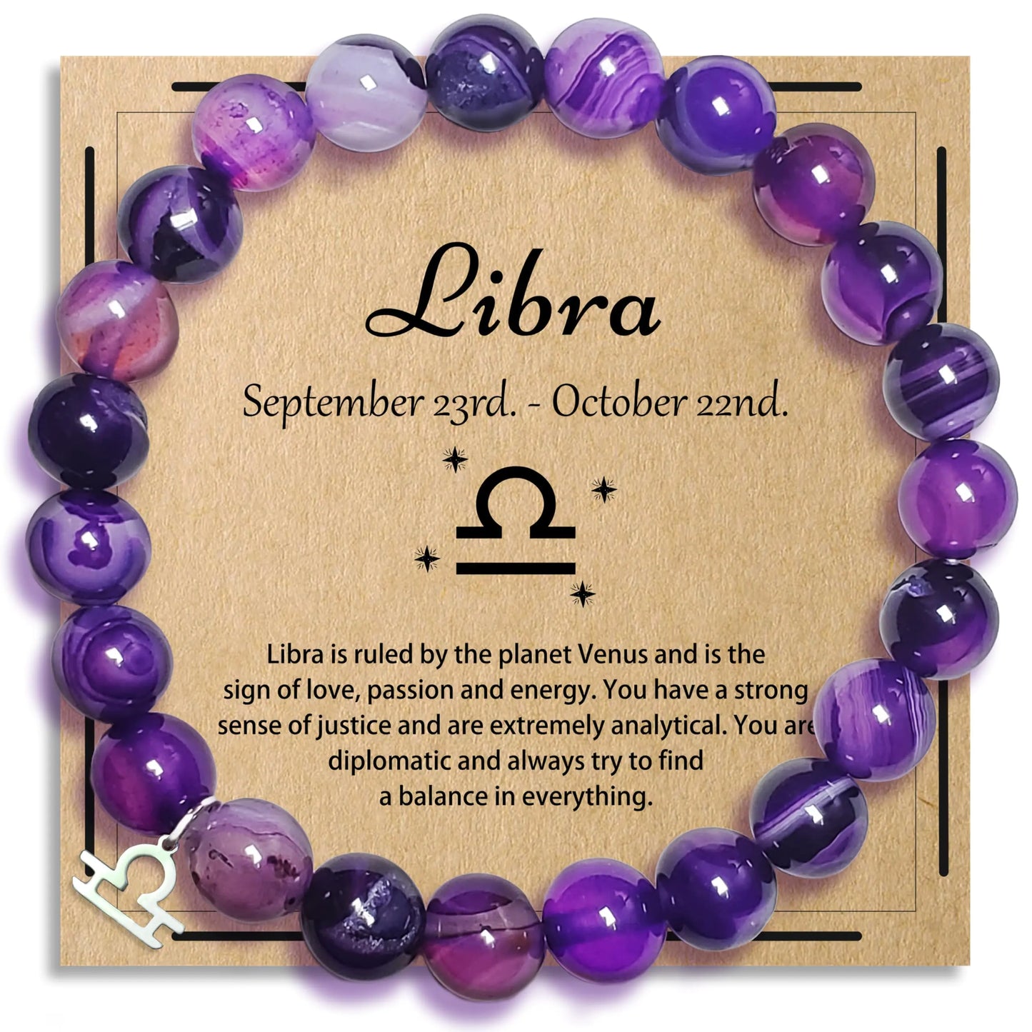 Libra Zodiac Bracelet – Crystal Gift with Wish Card 💜✨
