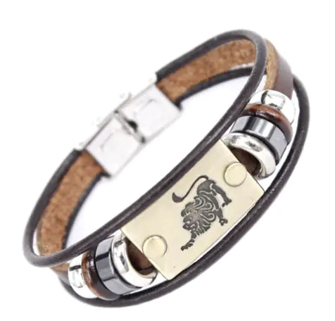 Zodiac Leather Bracelet – Adjustable Astrology Sign Gift
