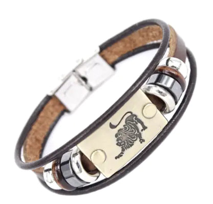 Zodiac Leather Bracelet – Adjustable Astrology Sign Gift
