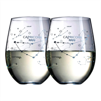 Zodiac Wine Glasses Set with Coasters – 2 Etched Glasses