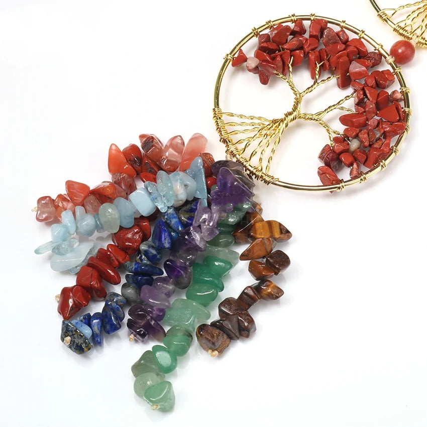 Colorful Natural Crystal Chakra Tree Pendant – Energy Healing