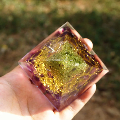 Tree of Life Orgonite Pyramid – Amethyst & Peridot Power