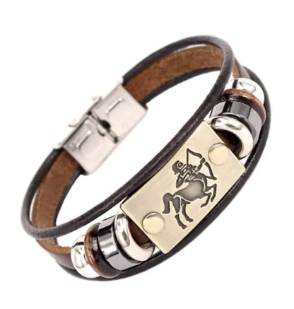 Zodiac Leather Bracelet – Adjustable Astrology Sign Gift