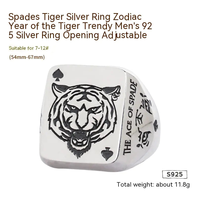 Zodiac Tiger Silver Spade Ring – Trendy Statement Jewelry