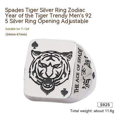 Zodiac Tiger Silver Spade Ring – Trendy Statement Jewelry