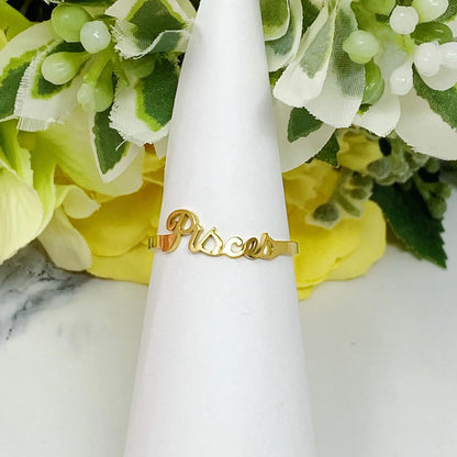 Scripted Zodiac Ring – Adjustable 18K Gold Astrology Band ♍