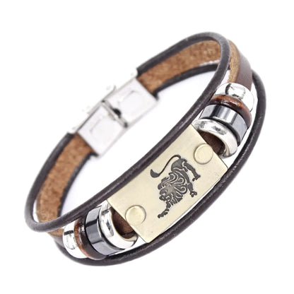 Zodiac Leather Bracelet – Adjustable Astrology Sign Gift