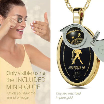 Aquarius Zodiac Necklace – 24K Gold on Onyx Pendant ✨