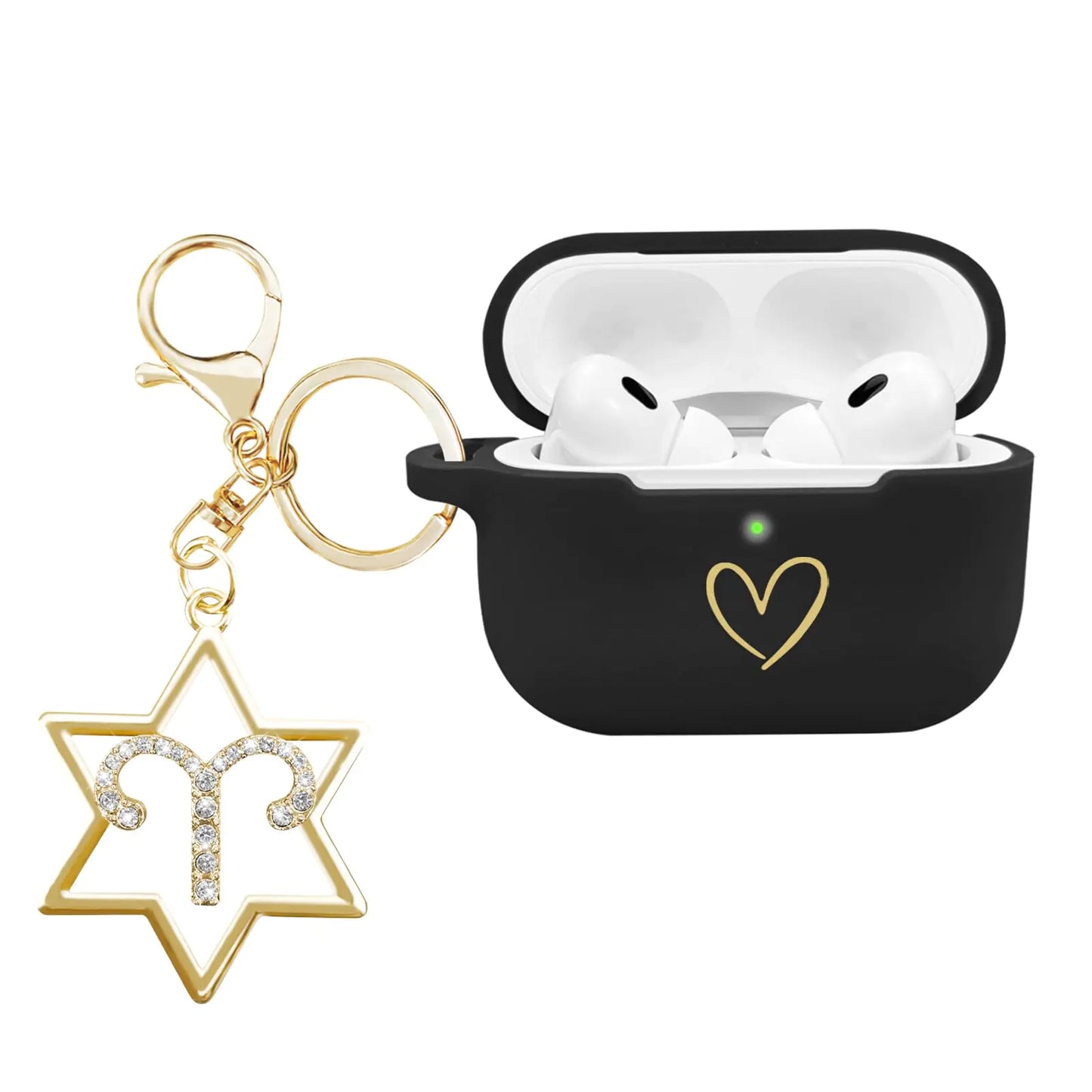 AirPods Pro Case + Aries Zodiac Keychain – Gold Heart Design ♈